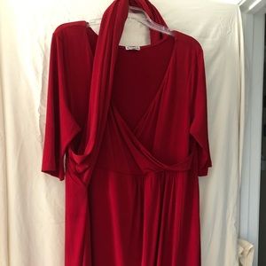 Red Kiyonna plus size faux wrap dress with tie size 2X